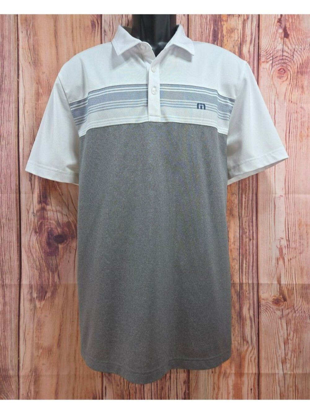 Travis Mathew Mens XL Polo Shirt White & Gray Striped Golf Top